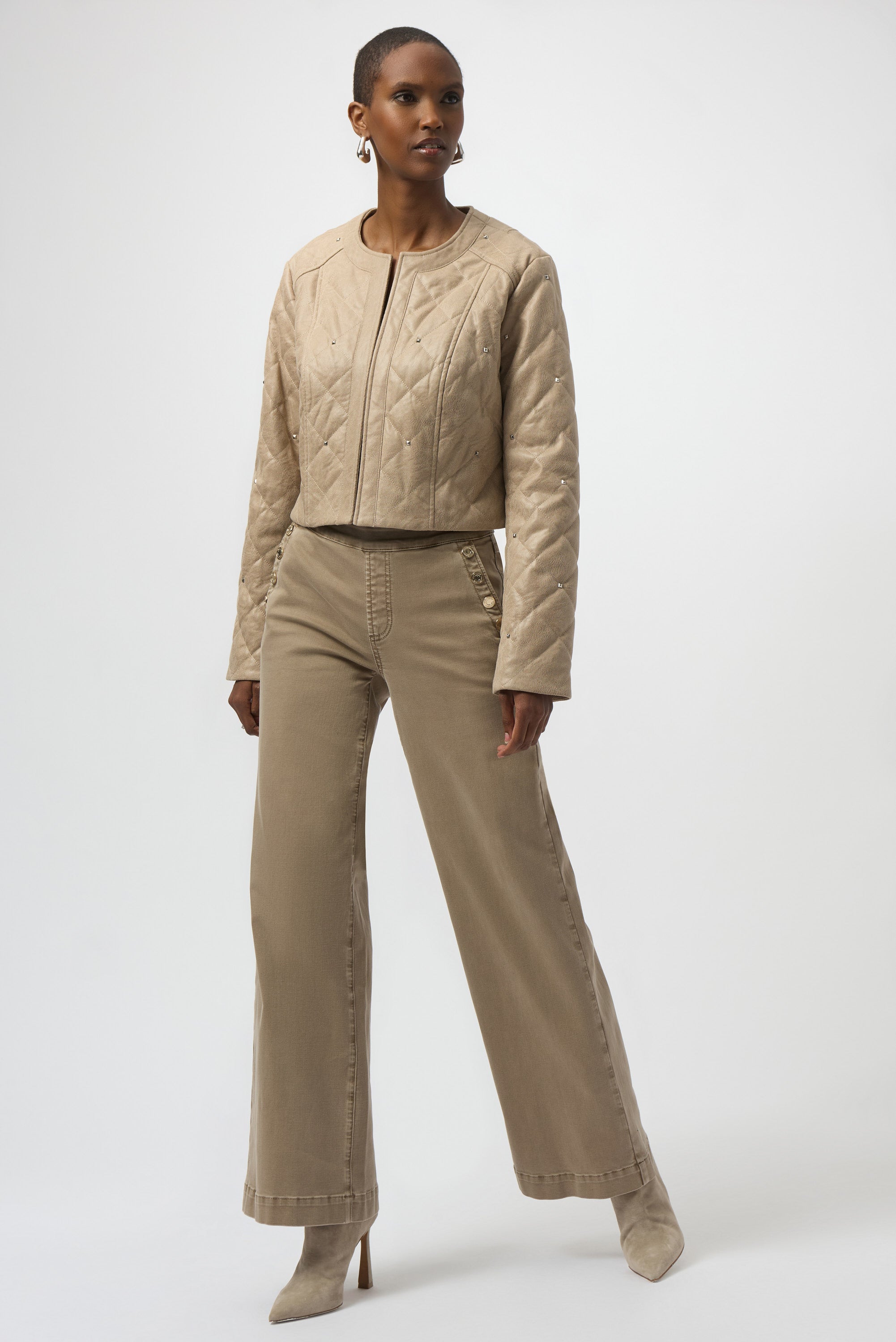 JOSEPH RIBKOFF FAUX SUEDE DIAMOND QUILTED JACKET STYLE 254929 COLOUR FAWN