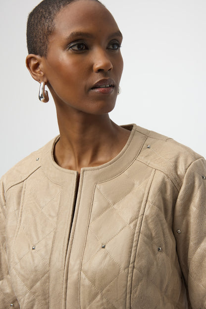 JOSEPH RIBKOFF FAUX SUEDE DIAMOND QUILTED JACKET STYLE 254929 COLOUR FAWN