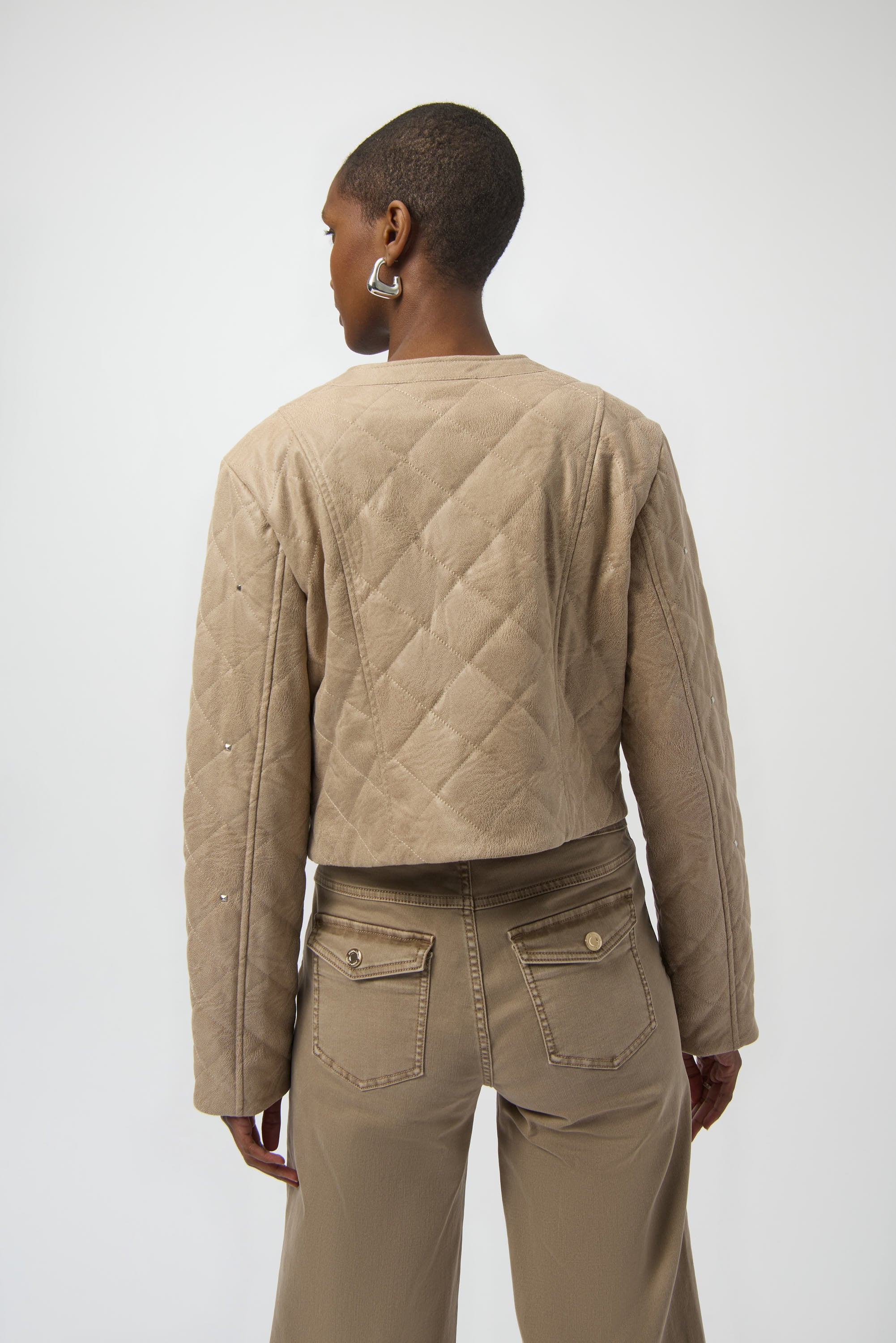JOSEPH RIBKOFF FAUX SUEDE DIAMOND QUILTED JACKET STYLE 254929 COLOUR FAWN