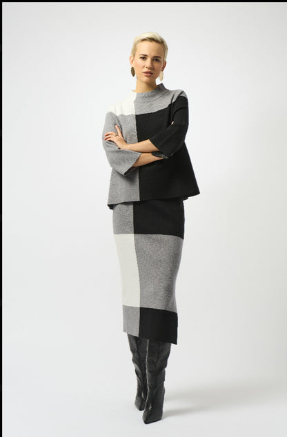JOSEPH RIBKOFF SKIRT STYLE 253908 COLOUR BLACK/GREY/VANILLA