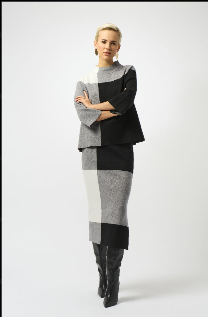 JOSEPH RIBKOFF SKIRT STYLE 253908 COLOUR BLACK/GREY/VANILLA