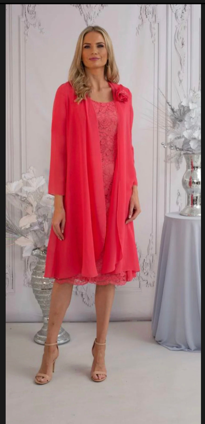 GLITZ DRESS AND CHIFFON COAT STYLE 1277 COLOUR CORAL