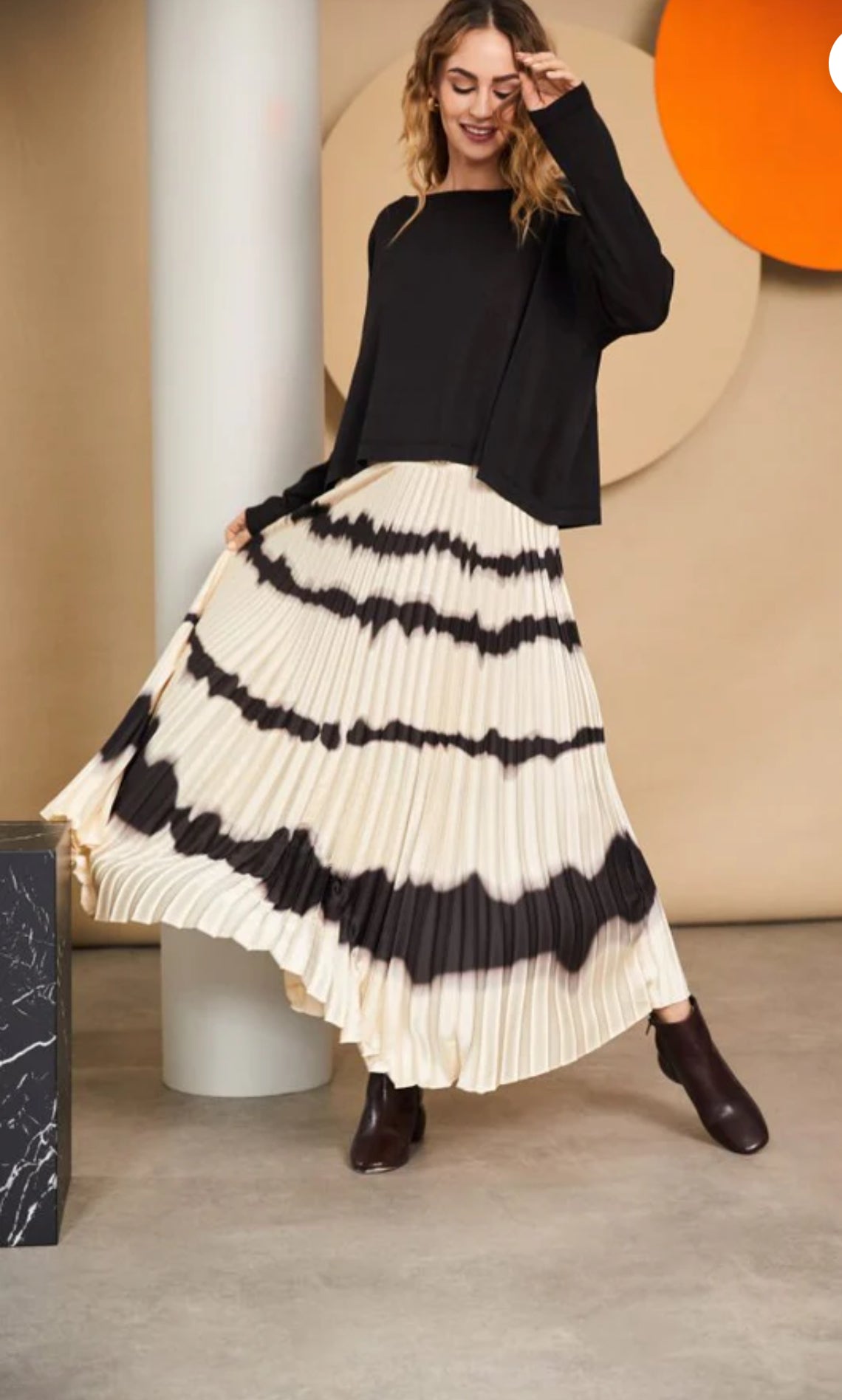 NAYA PLEATED DRESS WITH OVERTOP STYLE NAW24204 COLOUR BLACK/BUTTER