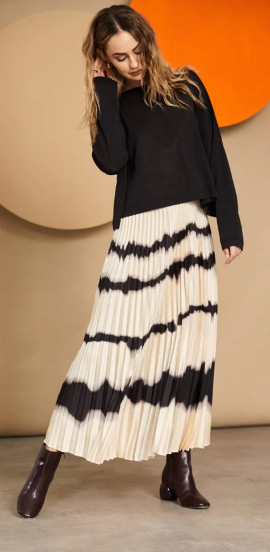 NAYA PLEATED DRESS WITH OVERTOP STYLE NAW24204 COLOUR BLACK/BUTTER