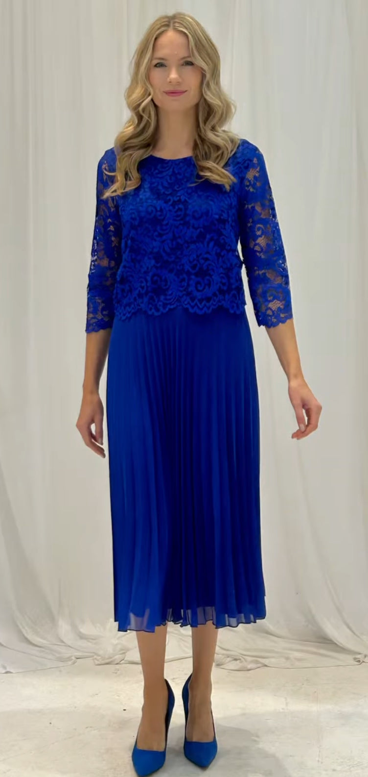 GLITZ PLEATED AND LACE DRESS STYLE 1430 COLOUR COBALT BLUE