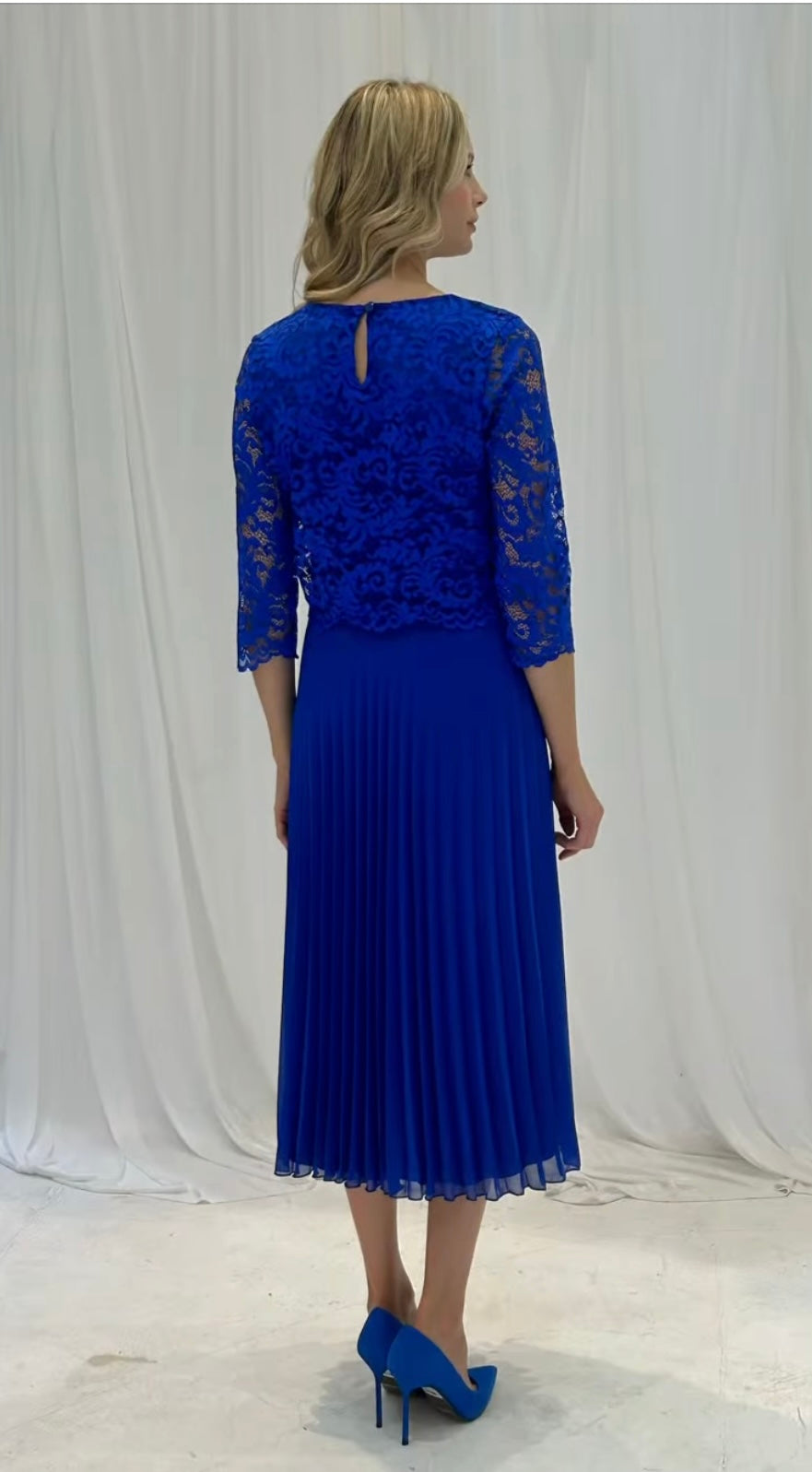 GLITZ PLEATED AND LACE DRESS STYLE 1430 COLOUR COBALT BLUE