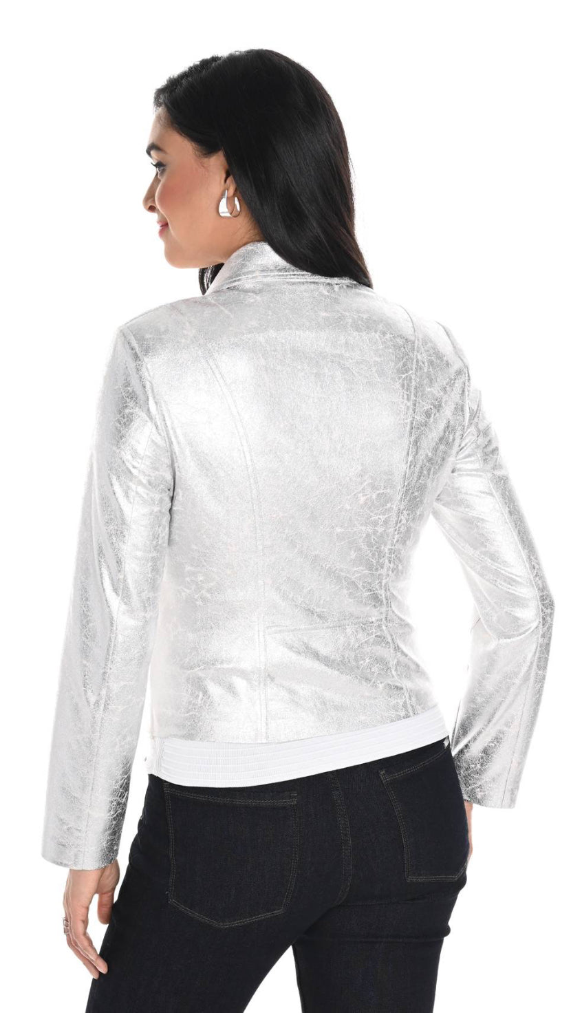 FRANK LYMAN MOTO ZIPPER JACKET IN SILVER STYLE 244672U