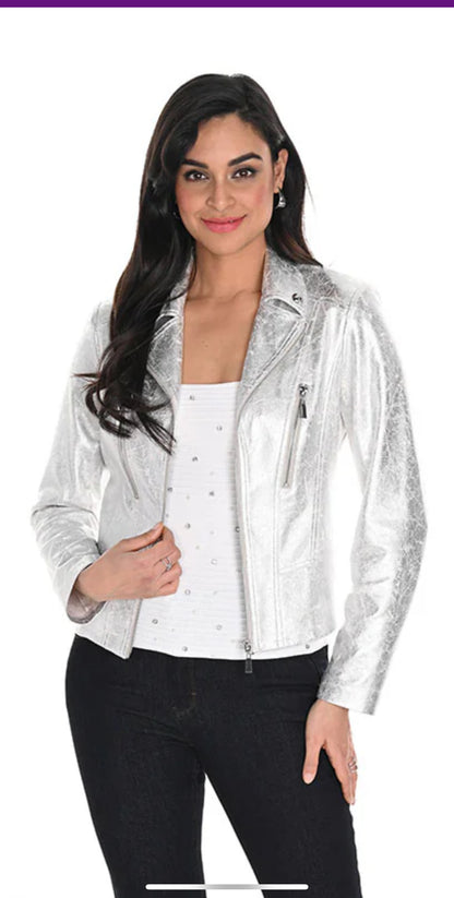 FRANK LYMAN MOTO ZIPPER JACKET IN SILVER STYLE 244672U