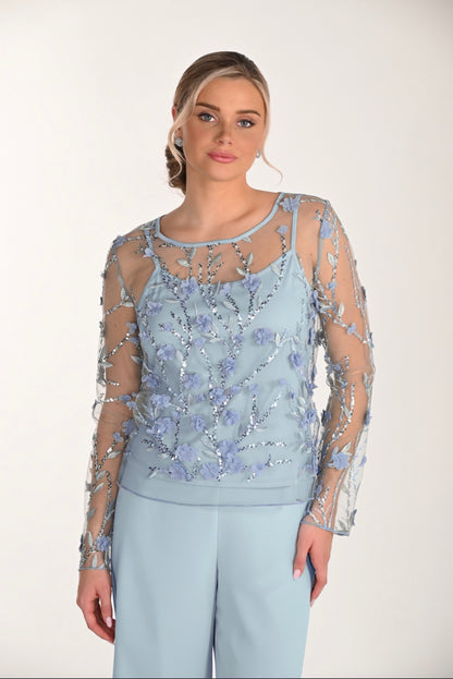 FRANK LYMAN SPARKLE MESH TOP STYLE 268174 COLOUR AQUA MIST
