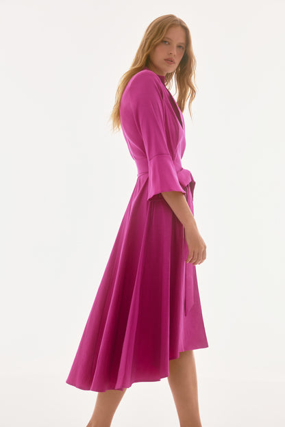 JOSEPH RIBKOFF STRETCH TAFFETA WRAP DRESS  STYLE 251727 COLOUR MAGENTA