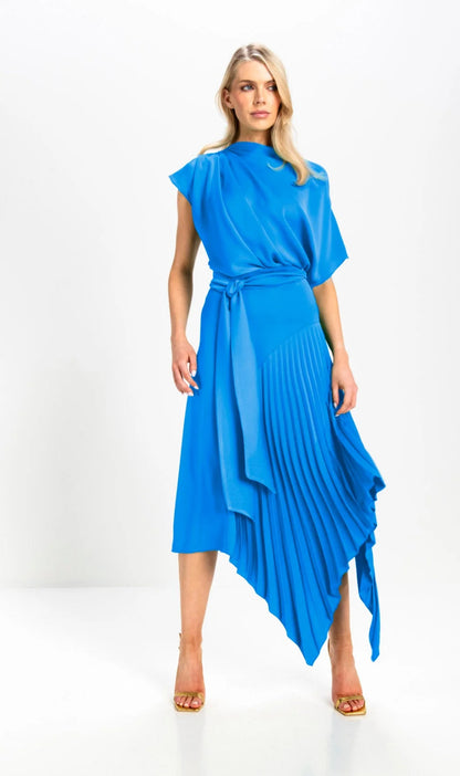 KEVAN JON MILA PLEAT DRESS COLOUR NEW BLUE