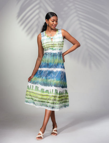 ALISON SHERI DRESS STYLE A45055 COLOUR LIME/TURQOUISE/WHITE MULTI