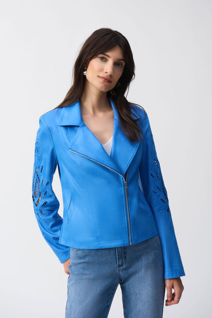 JOSEPH RIBKOFF FAUX SUEDE JACKET STYLE 251936 COASTAL BLUE