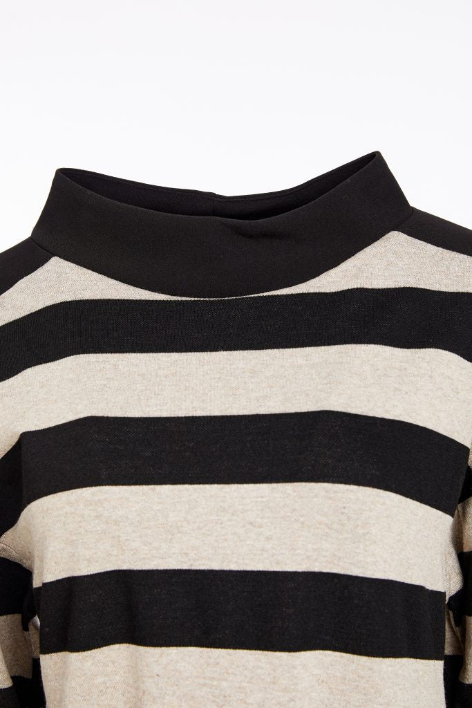 NAYA WOVEN STRIPED HIGH NECK TOP STYLE NAW25269 COLOUR BLACK & TAUPE
