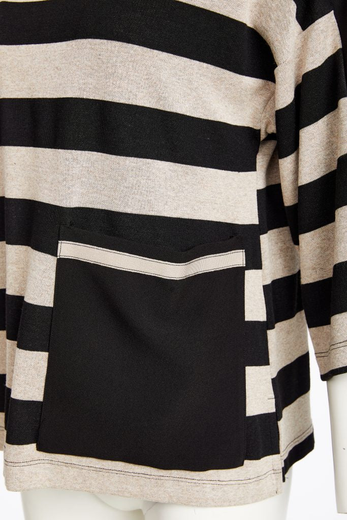 NAYA WOVEN STRIPED HIGH NECK TOP STYLE NAW25269 COLOUR BLACK & TAUPE