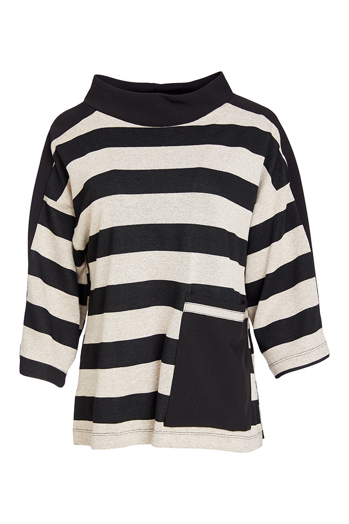 NAYA WOVEN STRIPED HIGH NECK TOP STYLE NAW25269 COLOUR BLACK & TAUPE