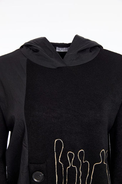 NAYA KNIT CONTRAST HOODED JUMPER STYLE NAW25270 COLOUR BLACK & SAND