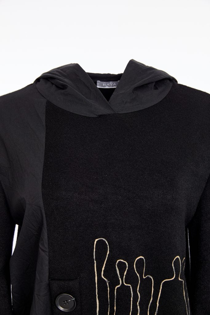 NAYA KNIT CONTRAST HOODED JUMPER STYLE NAW25270 COLOUR BLACK & SAND