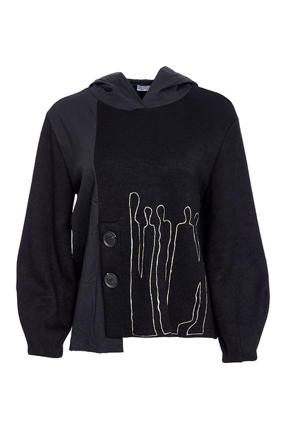 NAYA KNIT CONTRAST HOODED JUMPER STYLE NAW25270 COLOUR BLACK & SAND