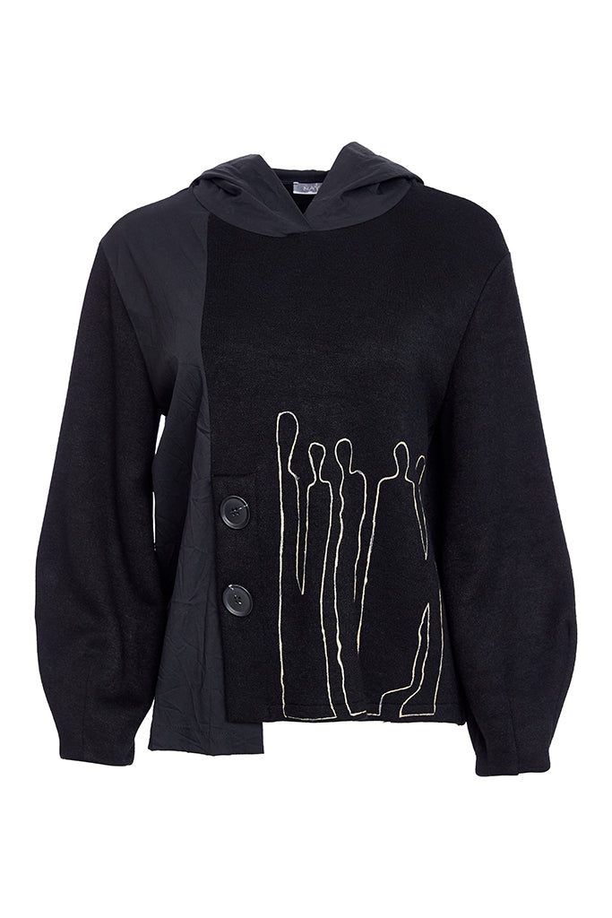 NAYA KNIT CONTRAST HOODED JUMPER STYLE NAW25270 COLOUR BLACK & SAND