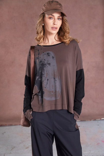 NAYA TOP STYLE NAW25308 COLOUR COCOA & BLACK