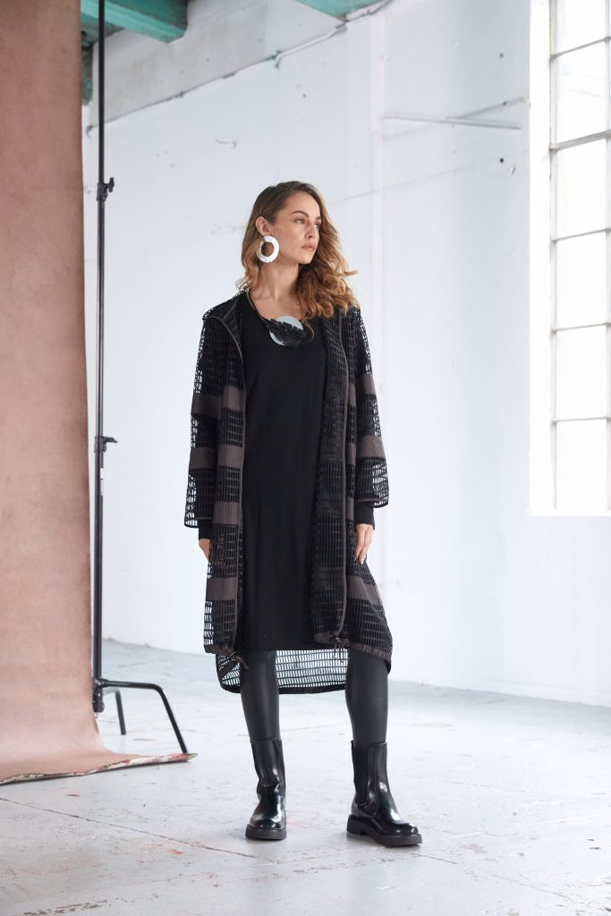 NAYA LONG JACKET AND DRESS STYLE NAW25325 COLOUR BLACK & COCOA