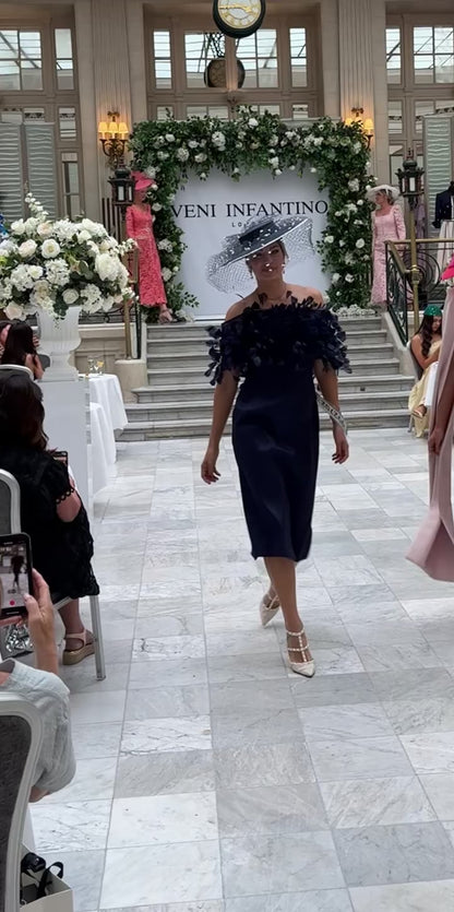 VENI INFANTINO DRESS AND FEATHERED WRAP STYLE 992702 COLOUR NAVY