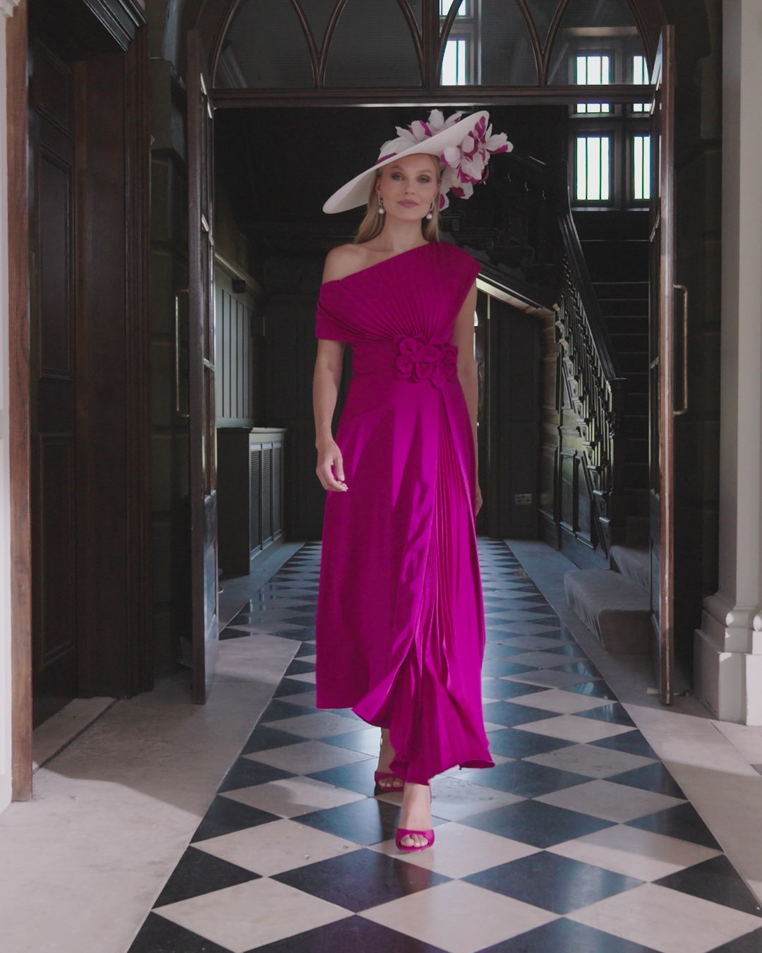 JOHN CHARLES DRESS STYLE 66710 CREPE & CUT WORK COLOUR RUBY PINK