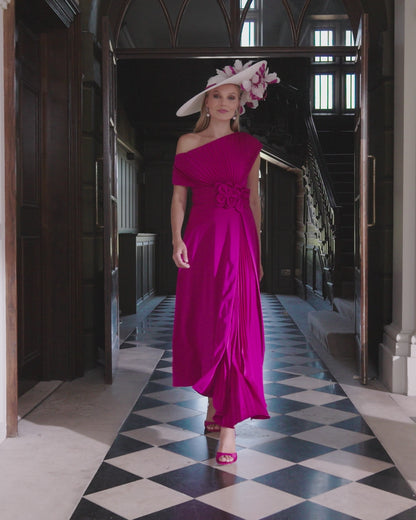 JOHN CHARLES DRESS STYLE 66710 CREPE & CUT WORK COLOUR RUBY PINK