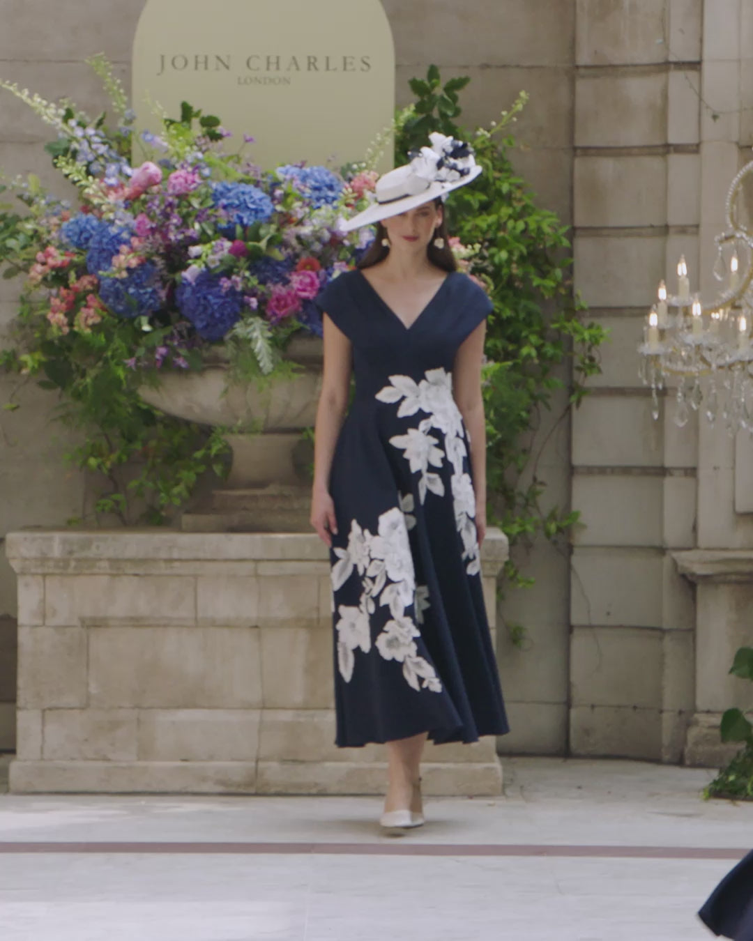 JOHN CHARLES DRESS STYLE 66718P CREPE & APPLIQUE COLOUR NAVY/IVORY