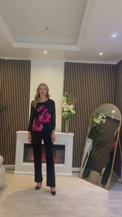 GLITZ TWO PIECE TROUSER SUIT STYLE 1536 COLOUR BLACK/CERISE