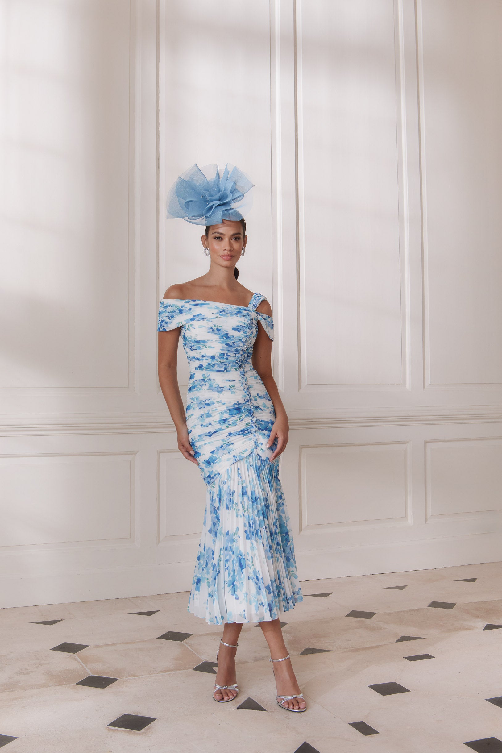 JOHN CHARLES DRESS STYLE 66727A PRINTED CHIFFON COLOUR BLUE BLOSSOM