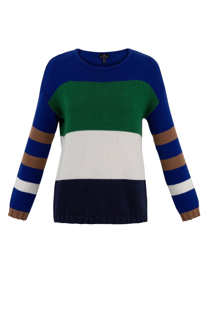 MARBLE SWEATER STYLE 7217 COLOUR 210 NAVY/GREEN/IVORY/TAUPE