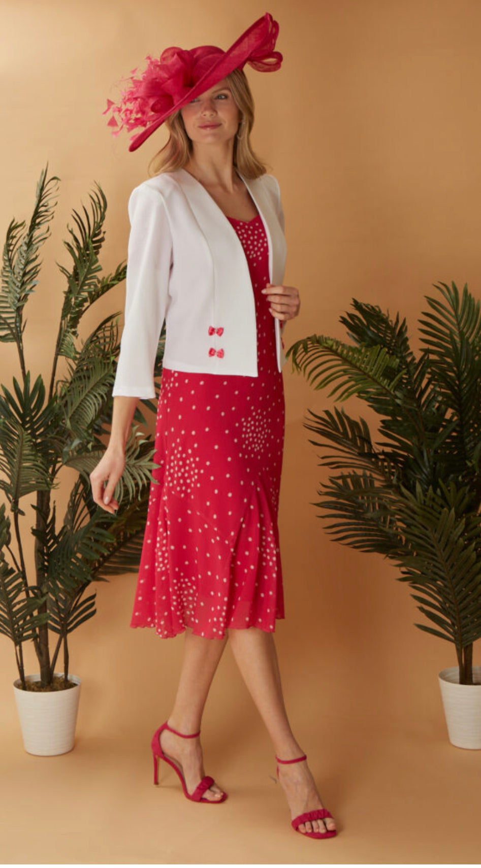 GLITZ DRESS AND JACKET COLOUR CERISE/WHITE STYLE 1195